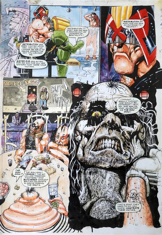 John Hicklenton (1967-2010) - Original artwork in full colour, with acetate overlay, for Judge Dredd,